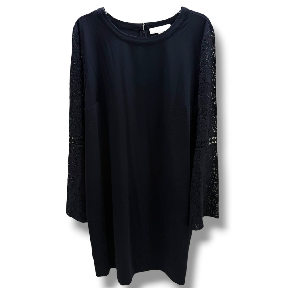 LOFT Navy Lace Sleeve Shift Dress Womens 18 NWT Long Bell Sleeve Cocktail Career - Picture 2 of 7